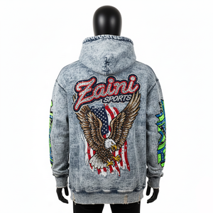 Sweat à capuche premium délavé à l'acide, en molleton de coton épais, toucher doux, broderie personnalisée, logo en strass, sweat à capuche délavé à l'acide, basiques - Product Image 2