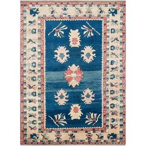 Tapis en laine noués à la main Nuray Blue Pae-893 pour salon, chambre à coucher - Motif médaillon rectangulaire, patchwork diamanté, couloir disponible - Product Image 1