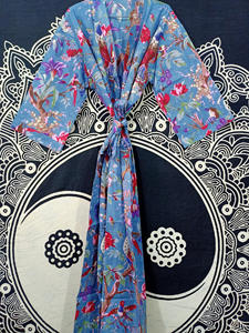 Kimono de algodón ligero con estampado de bloques a rayas bohemio para mujer, capa cómoda transpirable para la playa o el hogar para el verano - Product Image 6