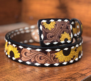 จริงทําด้วยมือเครื่องมือเต็มรูปแบบหนังตะวันตกเข็มขัดตะวันตกสไตล์ดอกทานตะวันของแท้หนังUnisexที่ถอดออกได้หัวเข็มขัด - Product Image 3