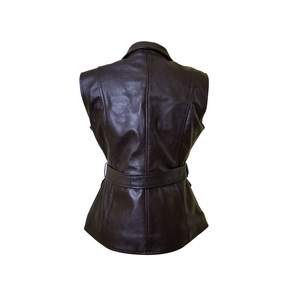 Chaleco de cuero elegante y cálido con logotipo personalizado profesional con cinturón 100% piel de oveja real 100% forro de poliéster abotonado - Product Image 2