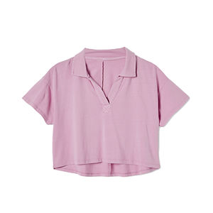 Camisa recortada de manga corta antiarrugas con estampado de algodón 100% personalizado para mujer, Top informal de verano con cuello abotonado - Product Image 3