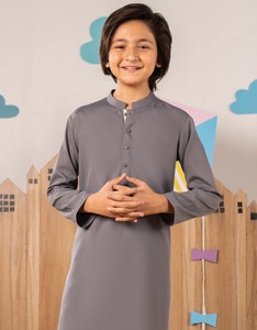 Lo último en ropa de fiesta gris y marrón para niños Kameez Shalwar para niños, estilo étnico clásico cómodo, Formal de alta calidad - Product Image 2