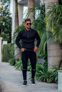 New Fashion Golf Classic <b>Black</b> Pima Polo <b>Shirt</b> With Contrast Collar Long Sleeve Breathable Gym & Casual Wear Men's Polo <b>T</b> <b>Shirts</b> - Product Image 2