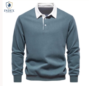 Camisa Polo de Manga Larga para Hombre, Marca Index Apparel, Tejido de Punto, Color Sólido, Cierre de Botones, Corte Regular, Anti-Pilling, Algodón - Product Image 1