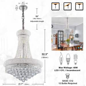 12 lumières Chrome classique Style Empire K9 boule de cristal lustre plafonnier pour salon Foyer salle à manger couloir - Product Image 5