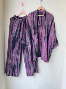 ชุดนอนกิโมโนผ้าไหมมัดย้อมทำมือเสื้อคลุมหรูหราโบฮีเมียนเลานจ์ชุดชุดนอนของขวัญวันเกิดสำหรับเสื้อคลุมผ้าไหมของเธอพร้อมกางเกง - Product Image 5