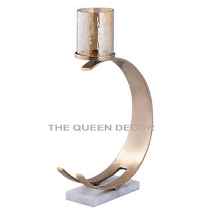 Venta al por mayor de artesanía de metal de cristal de oro de acabado antiguo portavelas de diseño de mesa de casa para la iluminación de Navidad - Product Image 2