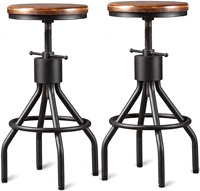 SWT Siège en bois massif Tabourets de bar Hauts Industriels Vintage Chaises de bar en métal Chaise de salle à manger en métal