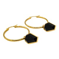 Boucles d'oreilles créoles gothiques motif chauve-souris et crâne, style vampire, Halloween, avec pierre d'onyx noir, en argent 925 plaqué or, ethniques, pour anniversaire
