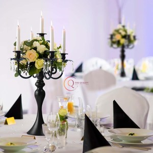 Excellent Quality Tall Black Modern Table Centerpiece Decorative 5 Arms Black Color Crystal Candelabra For Events and Party Use - Product Image 4