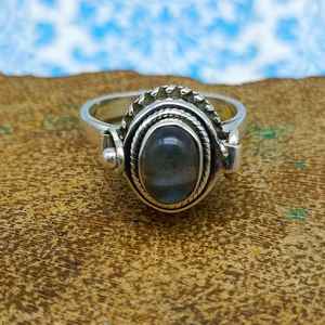 Anillo hecho a mano de Plata de Ley 925 de alta calidad, forma ovalada, gris, azul, Flash, labradorita, piedra preciosa, diamante, boda informal principal - Product Image 2