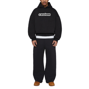 Ensemble deux pièces sweat à capuche et pantalon de survêtement personnalisé pour hommes Survêtement 100% coton de haute qualité, lourd et teint en plaine, pour l'hiver - Product Image 3