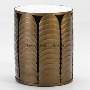 Hôtel cylindrique en métal de forme ronde et table latérale de meubles de maison et couleur potable d'or de Tableau avec la couleur blanche supérieure de marbre - Product Image 3