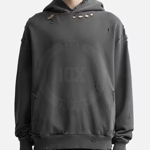 Fashion <b>Trendy</b> Outfit Men Distressed <b>Hoodie</b> Custom Logo Printed Solid Color New Look Men Cotton Blended <b>Hoodie</b> - Product Image 2