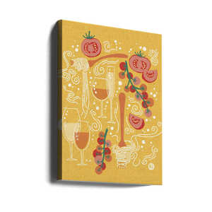 Ilustración divertida de pasta italiana de Aia Ueno, patrón de naturaleza muerta con tomate y vino sobre papel por Pasta Paradise - Product Image 4