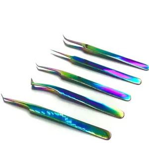 Professional Premium Quality Solid Rainbow Multi Coated All Types Of Angled Hand Made Customized Volume False Eyelash Tweezers