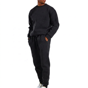 Survêtement en coton vert uni pour homme, sweat-shirt à col rond avec poches latérales, taille élastique, vêtements décontractés d'automne, longueur normale - Product Image 2
