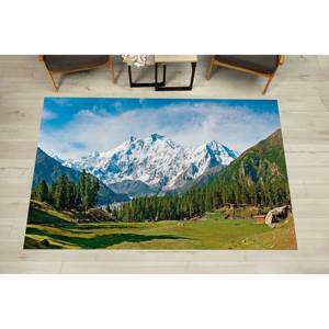 Tapis Paysager Nanga Parbat : Tapis imprimé avec vue sur les montagnes et les prairies féériques, tapis fin non tissé - Product Image 4