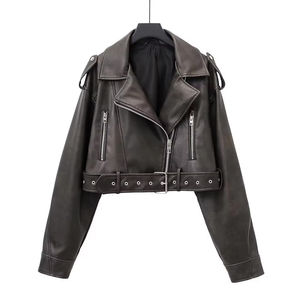 Chaqueta de moda de manga larga con cremallera solapa primavera otoño ropa de cuero abrigo corto ropa de motocicleta chaqueta de cuero para hombres - Product Image 2