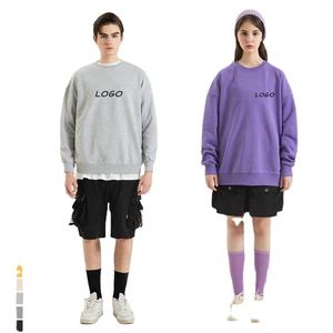 Logo personnalisé 100% coton pull à manches longues couleur unie pull unisexe col rond surdimensionné hommes sweats à capuche & sweat-shirts - Product Image 5