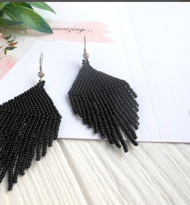 Only 2 Left and in 19 Baskets Seed Bead Earring - Native Earring - Fringe Earring - Product Image 1