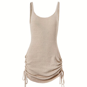 Women's Casual Solid Color Strapless Belted <strong>Knitted</strong> Short <strong>Dres</strong> - Product Image 1