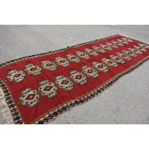 Large Area Kilim <b>Red</b> Beige Rug 5.6 X 14.4 ft Flat Weave Turkish Wool Plush Pile Height Rectangle Pattern for Hallway Room Rug - Product Image 4