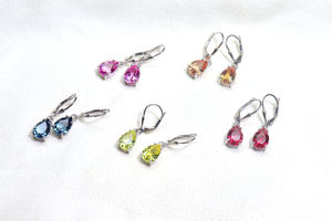 Pendientes de Plata 925 con Zafiro Cultivado en Laboratorio, Forma de Pera de 10x7mm, Amarillo, Naranja, Rosa, Gema de Zafiro, Rubí de Laboratorio, Piedra Alejandrita - Product Image 3