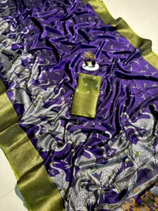 Dola jazi Saree Sari trabajo de bordado múltiple con blusa de trabajo para correr viscove jazi Patta - Product Image 3