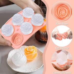 Bac à glaçons en silicone alimentaire écologique à 6 cavités en forme de rose, conception anti-fuite sans entonnoir, pour whisky - Forme de rose unique - Product Image 6