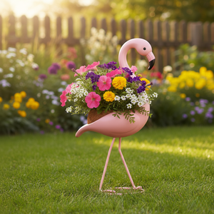 Soporte de Metal para Plantas con Forma de Flamenco, Maceta Decorativa para Jardín con Maceta de Fibra de Coco para Exteriores, Patio, Césped, Balcón, Decoración del Hogar - Product Image 5