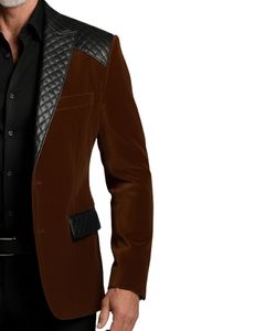 เสื้อเบลเซอร์ผู้ชายสีน้ำตาลเข้ม แต่งลายควิลท์ แฟชั่นหรูหรา สไตล์ทันสมัย ชุดสูทลำลอง ดีไซน์พรีเมียม - Product Image 4