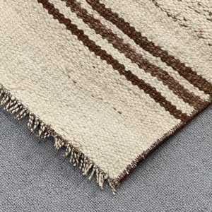 Kilim Rug, 2.6x9.1 ft Turkish Rug, <b>Brown</b> Animal Print Rug <b>Wool</b> - Product Image 4