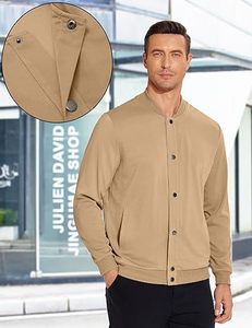 แจ็กเก็ตแบบลำลองสำหรับผู้ชาย, เสื้อแจ็คเก็ตสไตล์สตรีทแวร์น้ำหนักเบาทำจากผ้าขนสัตว์เบสบอลกระดุมติดโลโก้ด้านหน้า - Product Image 3