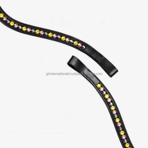 Banda de cuero personalizada para cejas de caballo con cristales alternados de color amarillo claro, azul y rosa, cadena de diamantes, banda Multicolor para cejas - Product Image 5