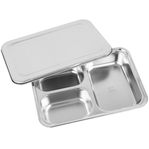 Plateau repas compartimenté en acier inoxydable <span class=keywords><strong>avec</strong></span> <span class=keywords><strong>couvercle</strong></span>, <span class=keywords><strong>3</strong></span>, 4 ou 5 <span class=keywords><strong>compartiments</strong></span>, pour enfants, écoles et restaurants - Product Image 1