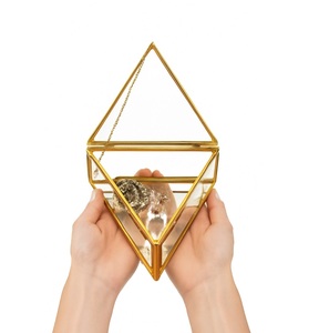 Joyero de cristal con acabado dorado, brillo estético y funcionalidad duradera en exhibiciones de productos de alta gama - Product Image 1