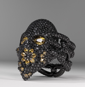 Black and Yellow Iced Out Mask <b>Ring</b> for <b>Men</b> Luxury CZ Stone Hip Hop Statement Jewellry with Bold Design - Product Image 1