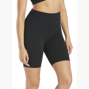 High Waist Seamless Black Yoga <b>Shorts</b> Elastic Waist Polyester Workout <b>Shorts</b> Solid Color Simple Style For Running - Product Image 3
