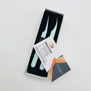 Professional Isolation <b>Mint</b> Heart Print Solid Design Stainless Steel Eyelash Extension Tweezers <b>Strong</b> Grip Custom Logo - Product Image 6