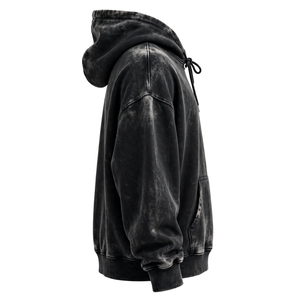 Sweat-shirt à capuche vintage noir délavé pour homme avec motif ailes et fil barbelé, coupe oversize, style streetwear, pour tenue décontractée - Product Image 3