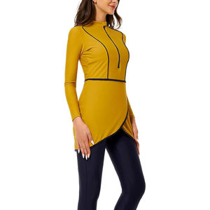 Burkinis musulmans 2 pièces imperméables à coupe haute et imprimé sur le devant, maillot de bain islamique coupe classique, maillot de bain modeste pour femme, séchage rapide - Product Image 4