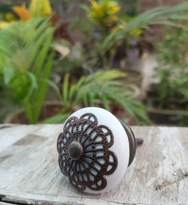 Laiton antique en filigrane fleur boutons en céramique couleur rouge tiroir industriel armoire poignée tire pour salle de bain chambre extérieur - Product Image 3