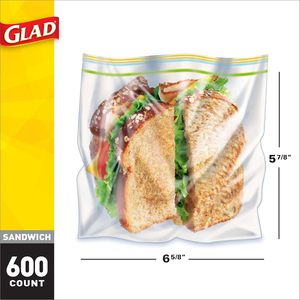 ถุงพลาสติกใส่อาหารแบบซิปล็อค Glad - สำหรับแซนด์วิช - 100 ใบ, แพ็ค 6 ห่อ - Product Image 1
