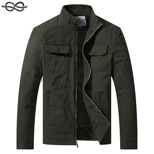 Chaqueta de algodón de primavera para hombre, abrigo de campo de lona ligero informal, múltiples bolsillos, puños ajustables, cuello levantado, cremallera completa en la parte delantera - Product Image 1