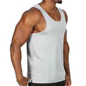 Camiseta sin mangas para hombre OEM, elástica, de poliéster y spandex, precio al por mayor, muy vendida, cuello redondo, logotipo personalizado, jersey liso, corte ajustado - Product Image 4