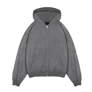 Vente en gros Fabricant de sweat à capuche Boxy surdimensionné personnalisé Vintage délavé à l'acide avec fermeture à glissière bidirectionnelle et fermeture à glissière Services OEM de style Streetwear - Product Image 5