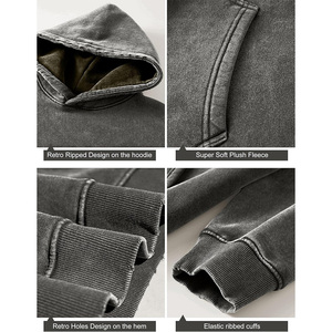 Sweat à capuche délavé à l'acide de style rétro personnalisable pour hommes 100% Premium Cotton Fleece Embroidered Winter Private Label Branding Custom - Product Image 5
