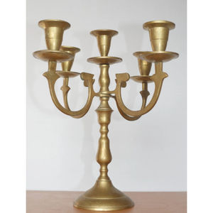 เชิงเทียนทองเหลืองโบราณ5แขนสำหรับตกแต่งบ้านและงานแต่งงาน - Product Image 1